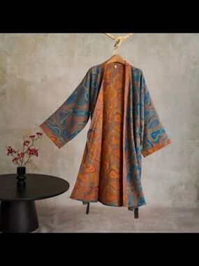 Ownkoti Blue & Orange Swirl Kimono Robe